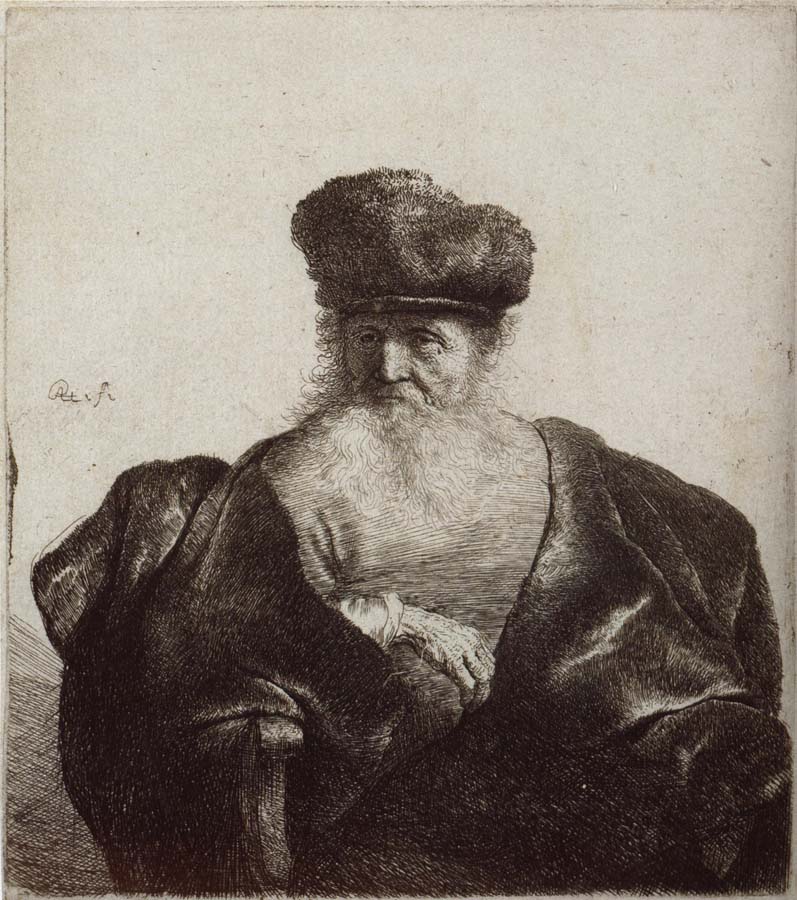 REMBRANDT Harmenszoon van Rijn Old Man with Beard,Fur Cap and Velvet Cloak